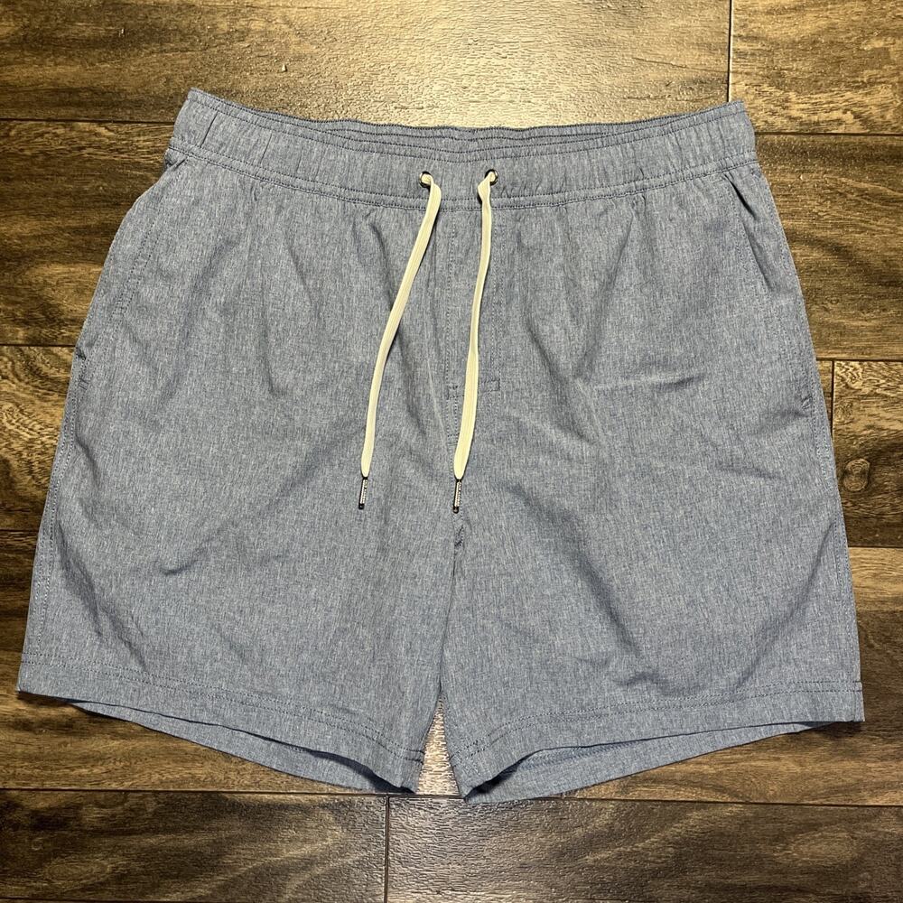Fair Harbor The One Shorts Mens Medium Blue Heather Lined 6" Athleisure EUC